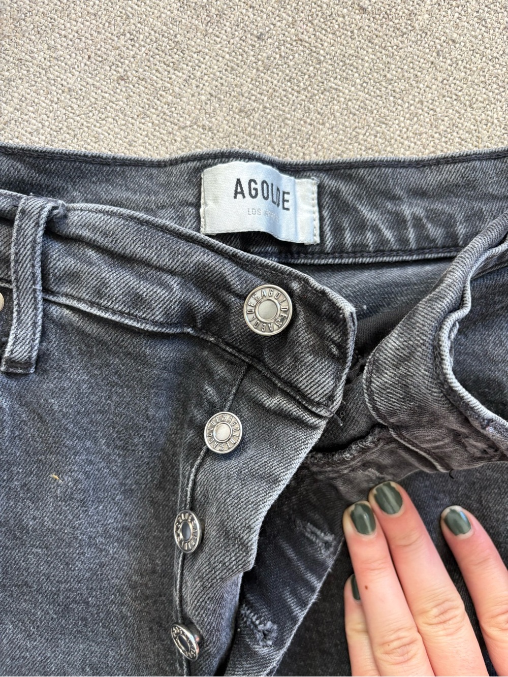 Agolde High-Rise Button-Fly Charcoal Gray Jeans